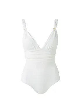 Panarea Over The Shoulder Ruched One-Piece White Chain