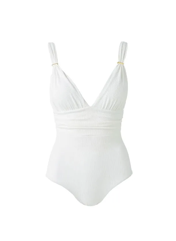 Panarea Over The Shoulder Ruched One-Piece White Chain