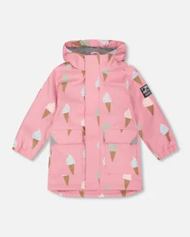 Pink Raincoat With Cones That Change Color Upon Contact With Water