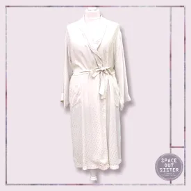 Polka Dot White Pure Silk Dressing Gown