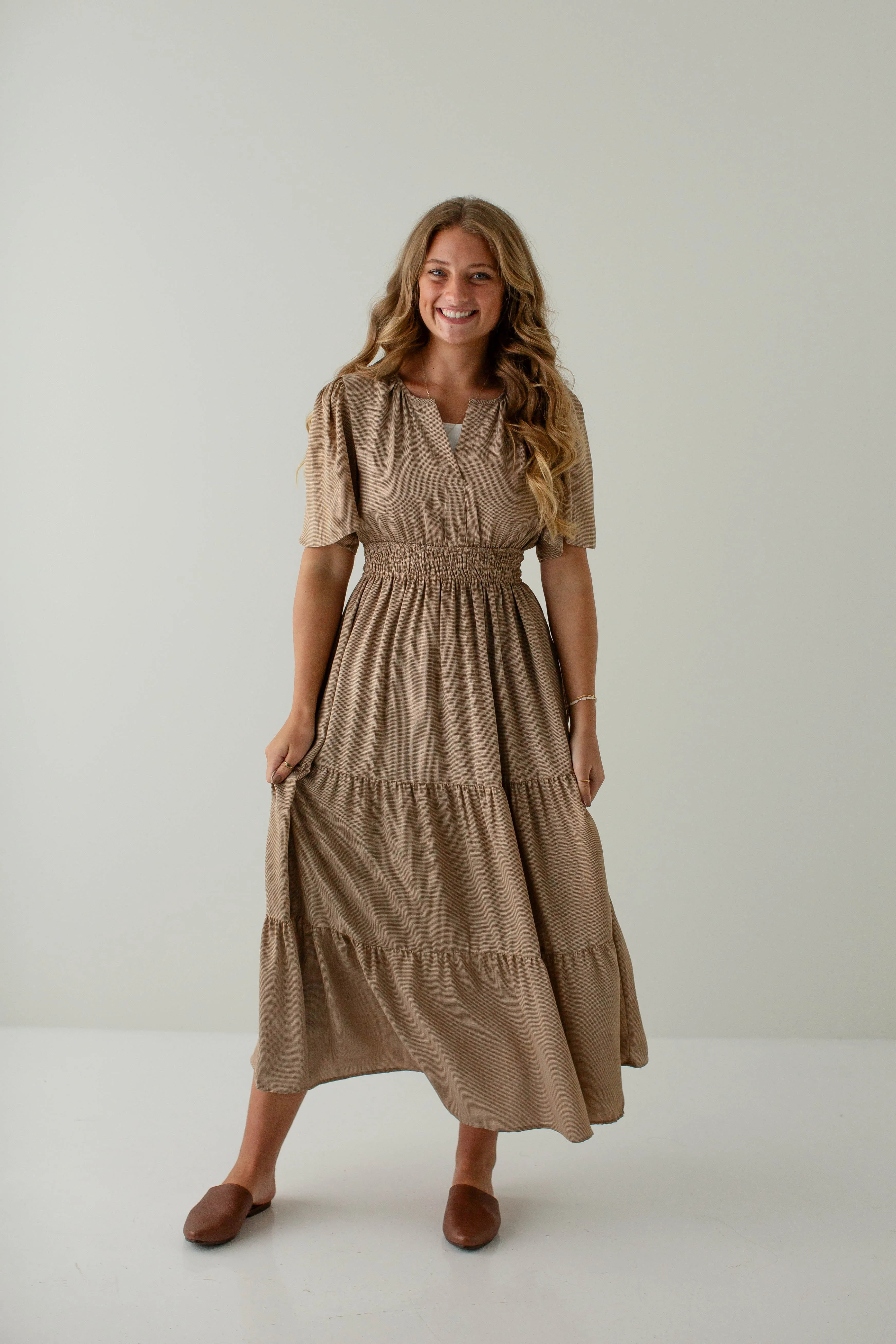 'Prairie' Mini Gingham Tiered Maxi Dress