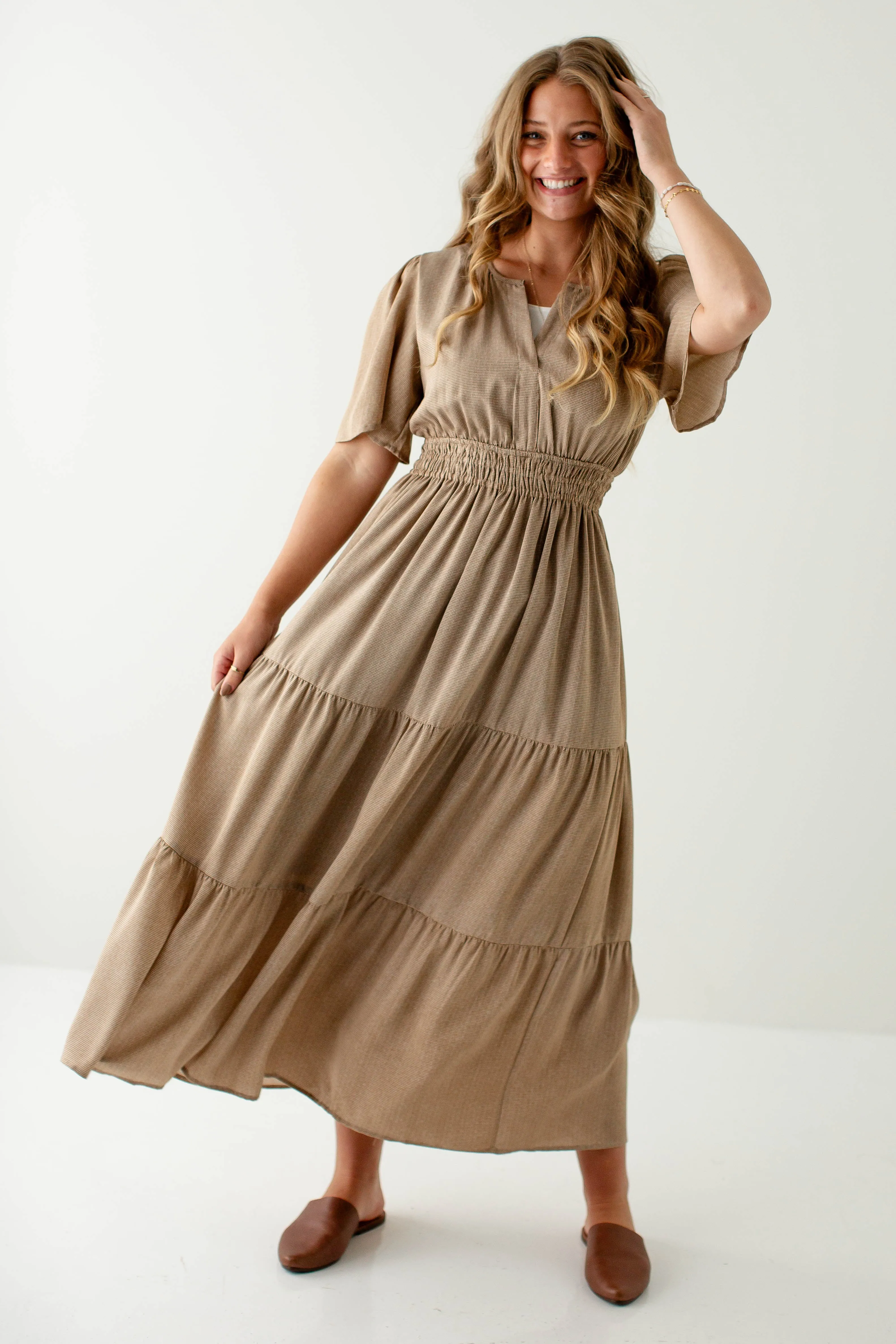 'Prairie' Mini Gingham Tiered Maxi Dress