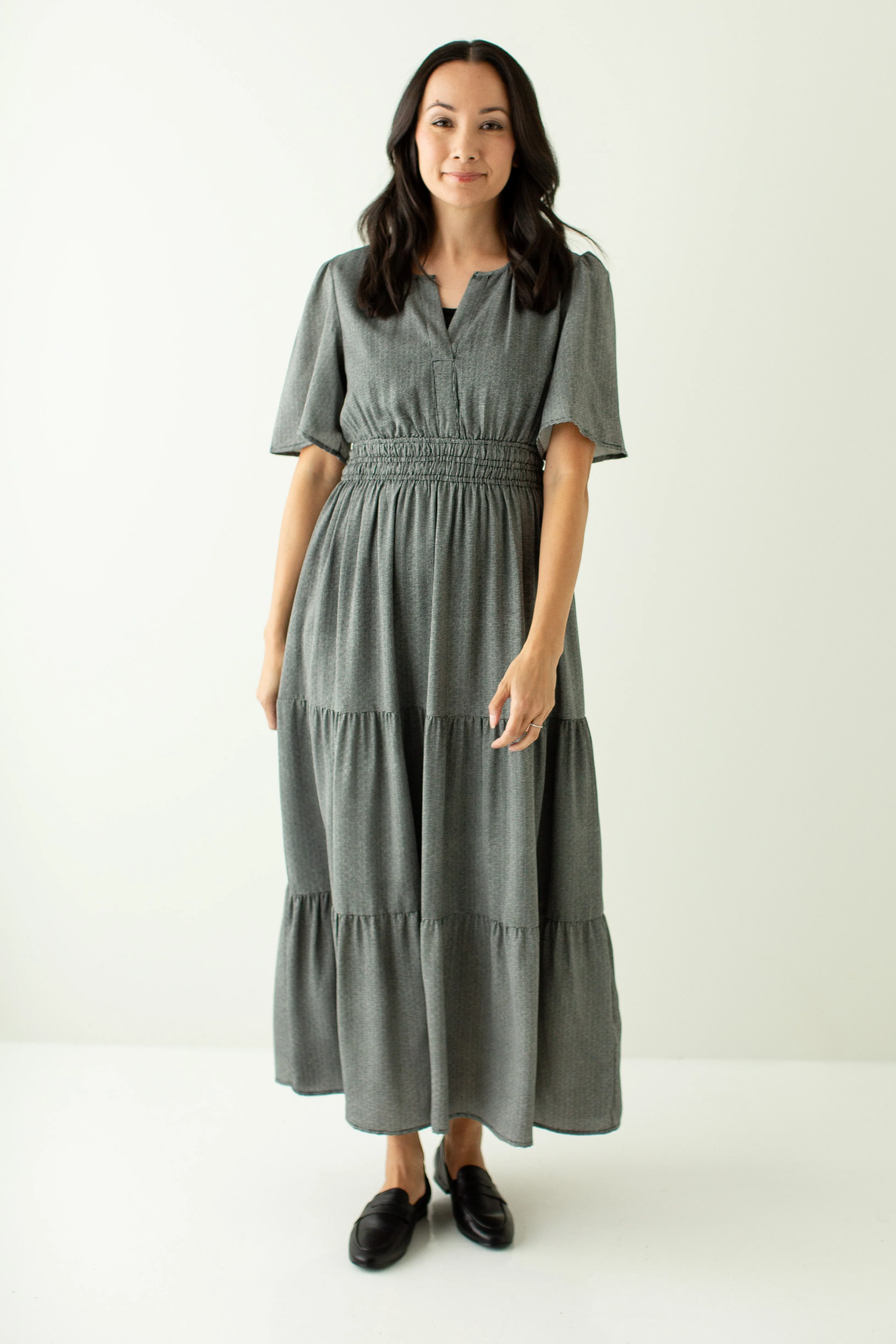 'Prairie' Mini Gingham Tiered Maxi Dress