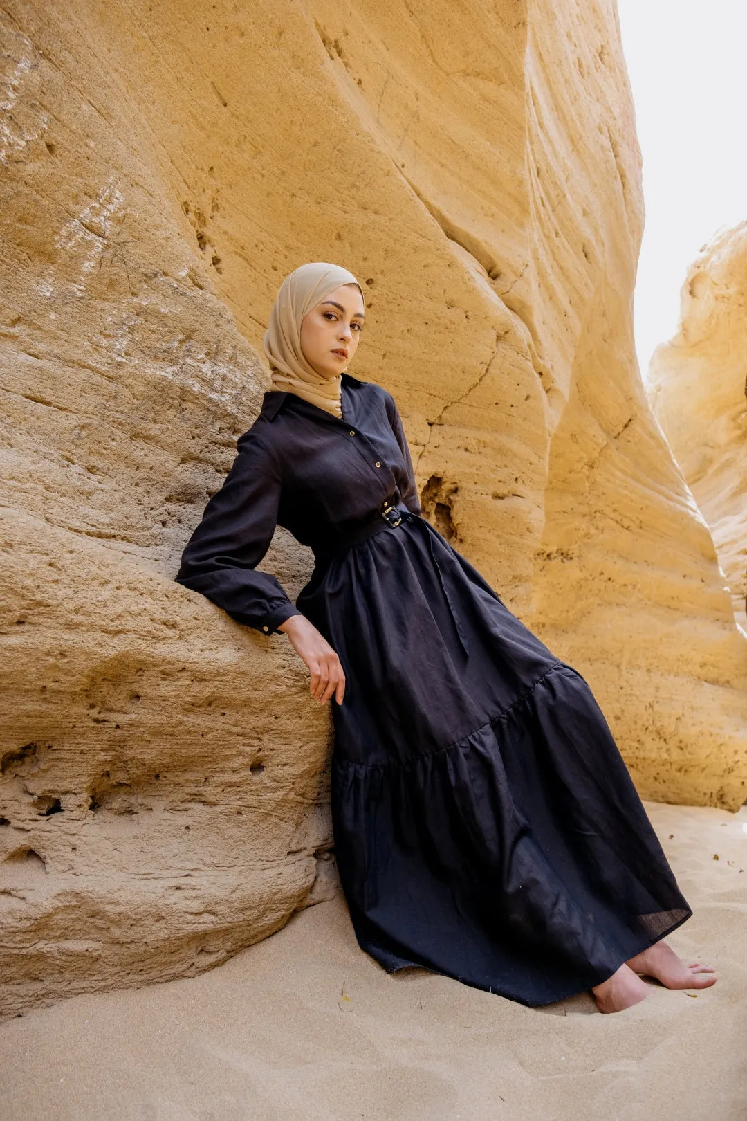 ROBE LONGUE CONTENANT DU LIN AVEC CEINTURE