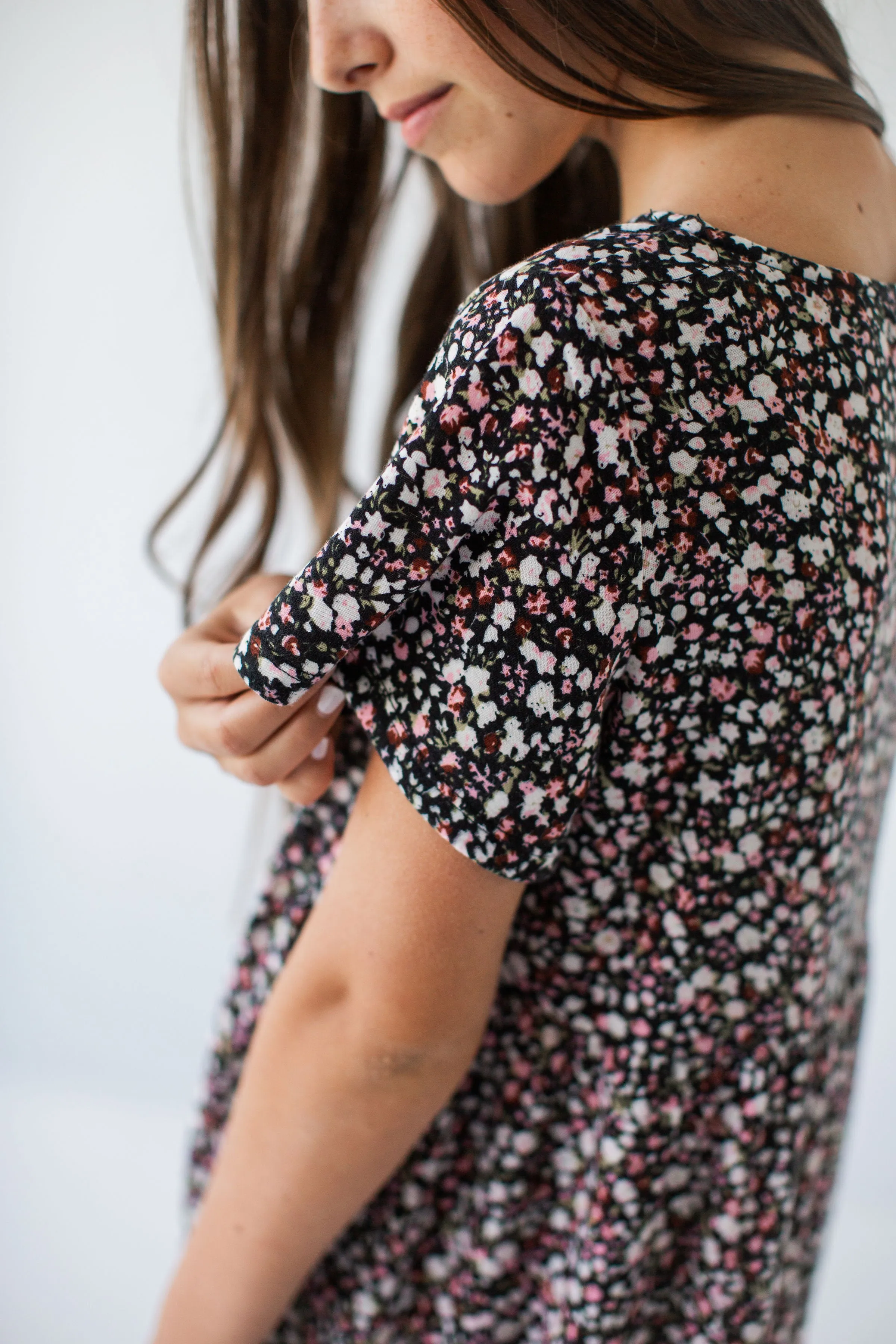 'Shiloh' Girl Tiered Midi Dress in Black Floral