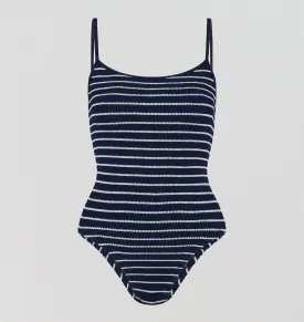 Spaghetti strap scoop one piece swimsuit  [Navy / White Stripe]