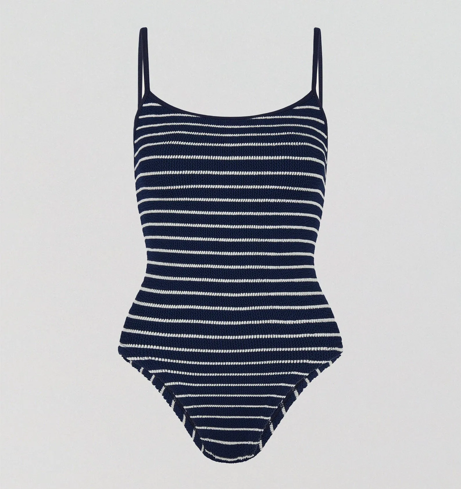 Spaghetti strap scoop one piece swimsuit  [Navy / White Stripe]