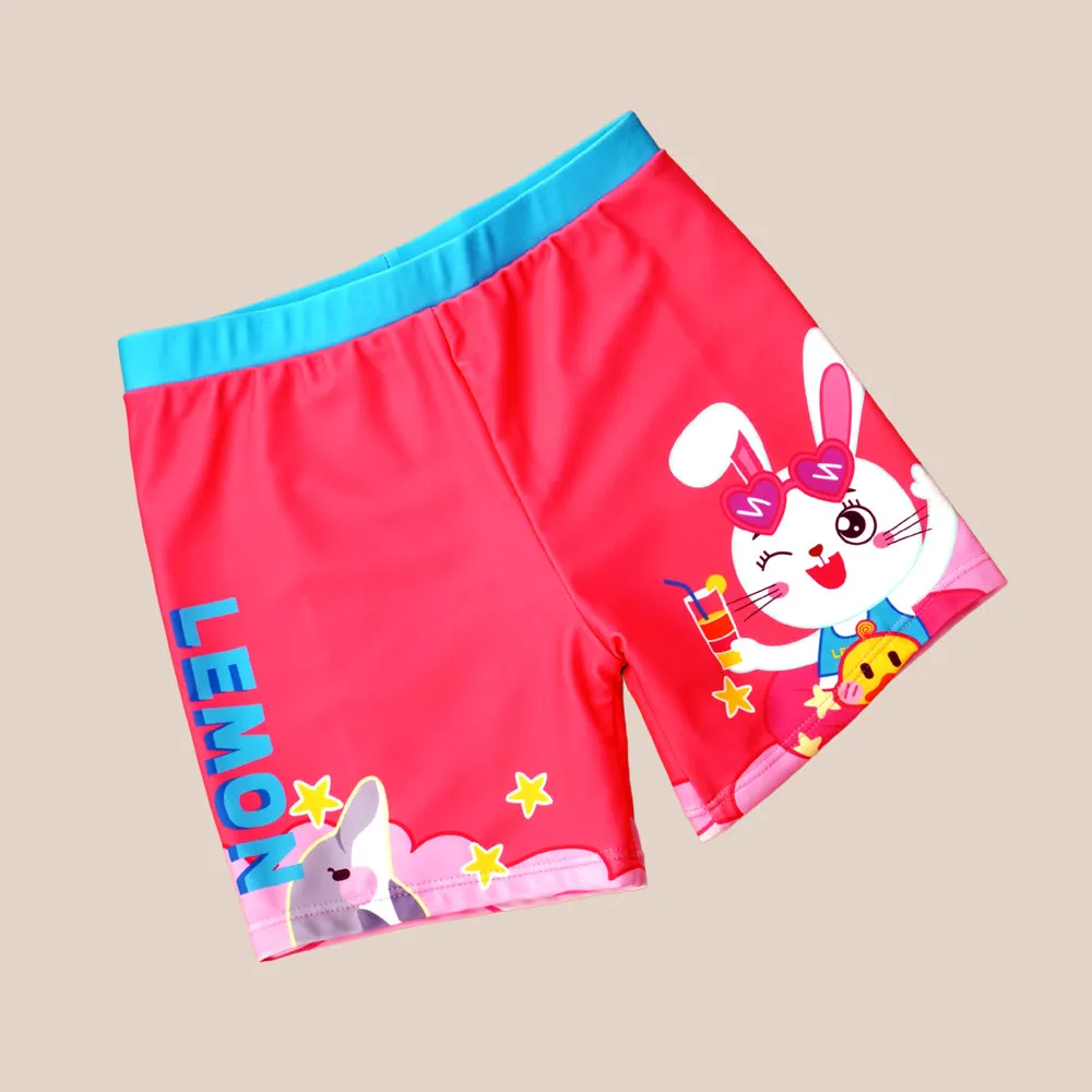 Starry Rabbit Print Swimsuit and Swim Cap for Kids- 2Pcs (UPF 50 &A) - Pink
