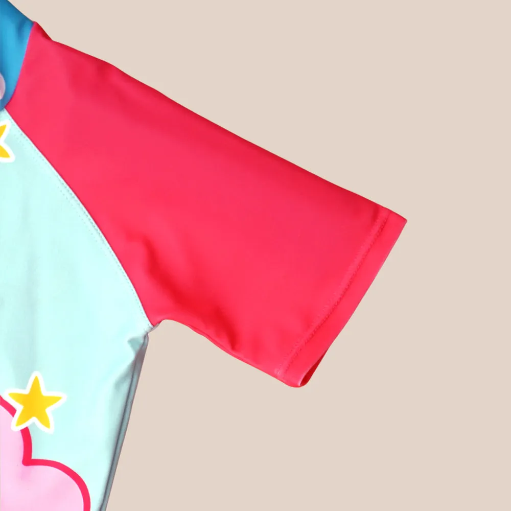 Starry Rabbit Print Swimsuit and Swim Cap for Kids- 2Pcs (UPF 50 &A) - Pink