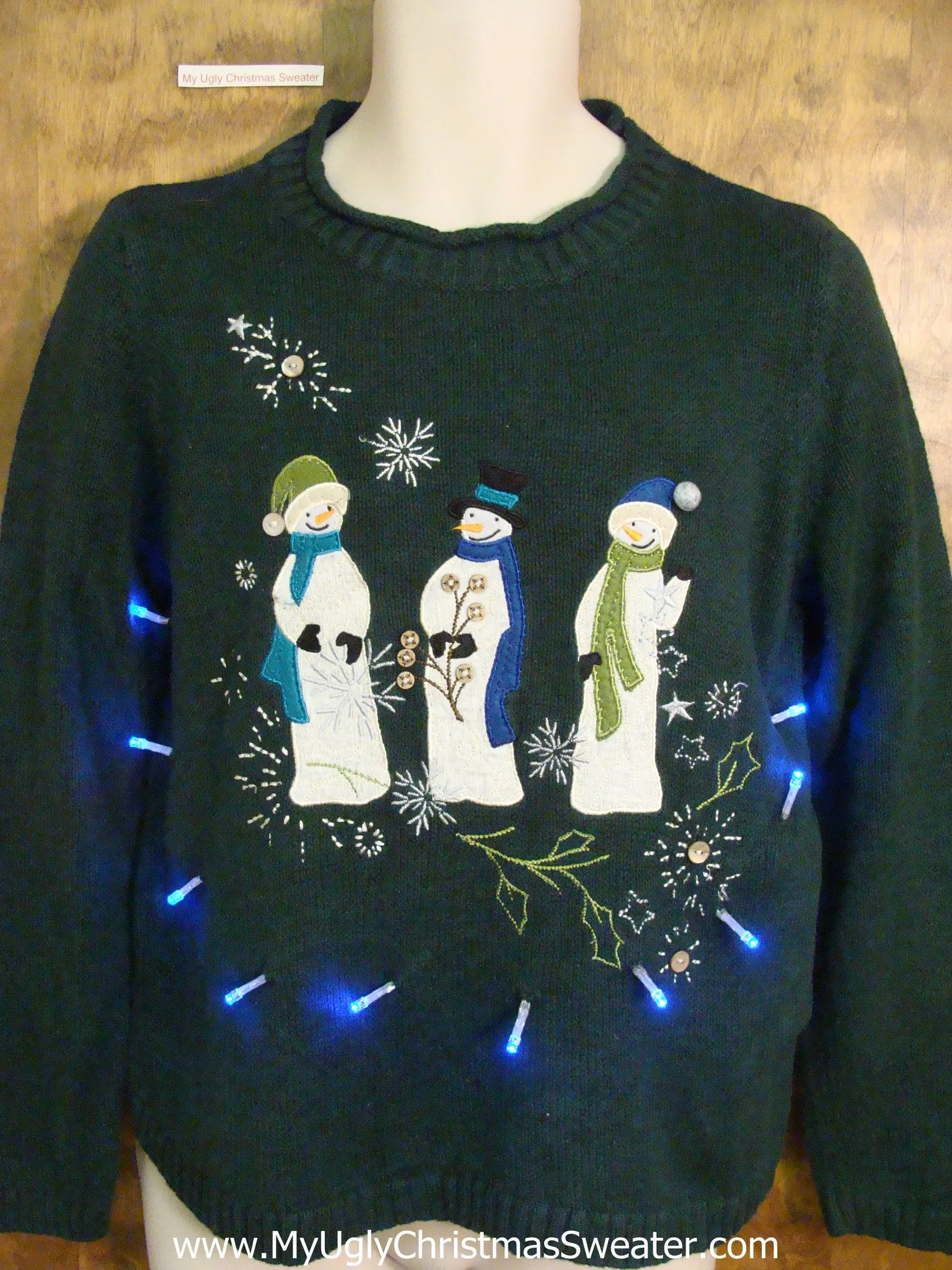 Trio of Religious Snowmen Light Up Ugly Xmas Sweater