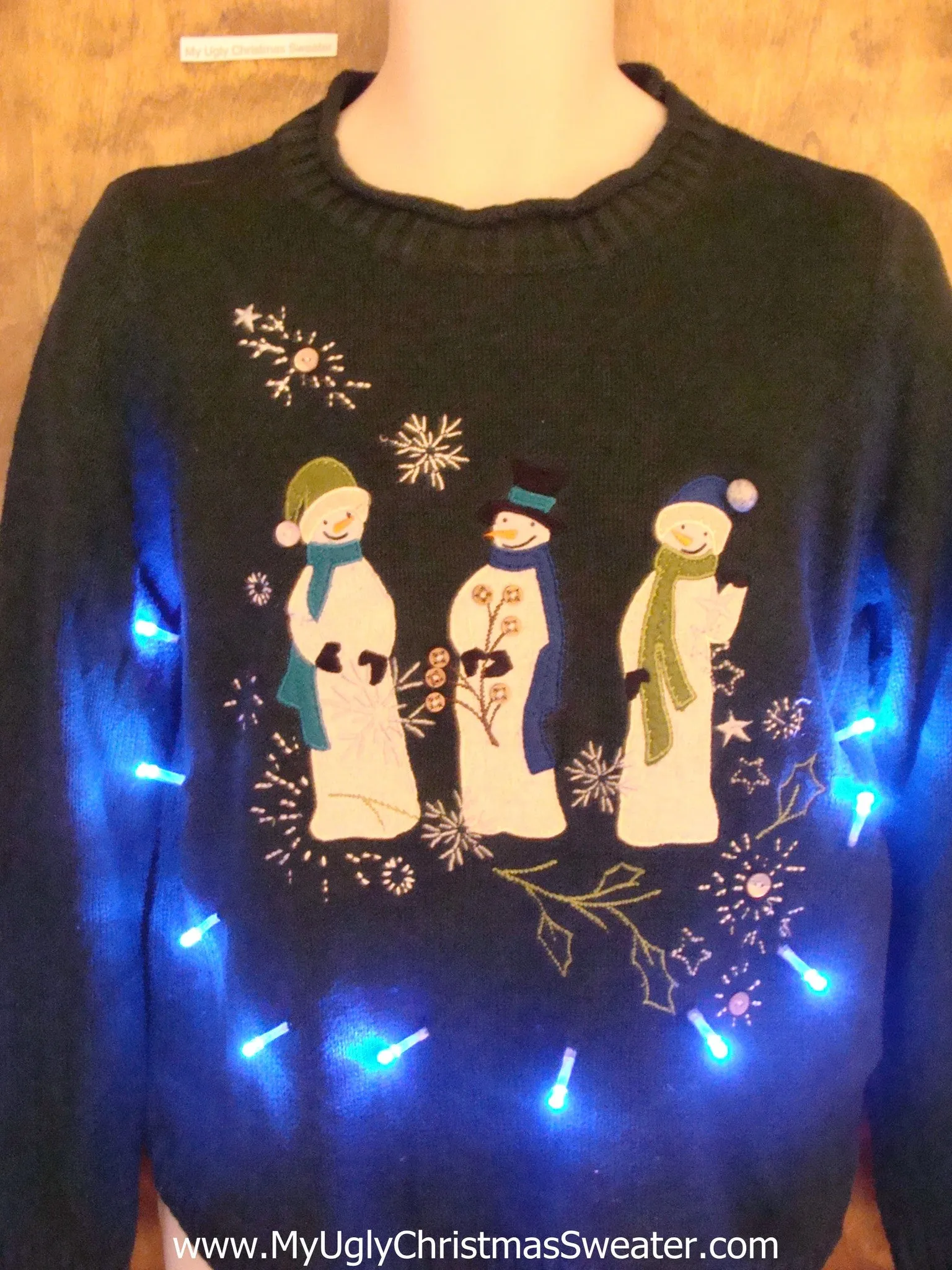 Trio of Religious Snowmen Light Up Ugly Xmas Sweater