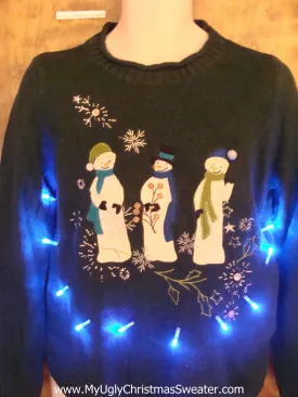 Trio of Religious Snowmen Light Up Ugly Xmas Sweater