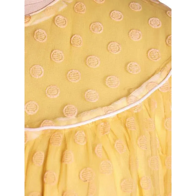 Vintage Baby Doll Nighty Yellow Polka Dot FLocked Nylon 1970s Small