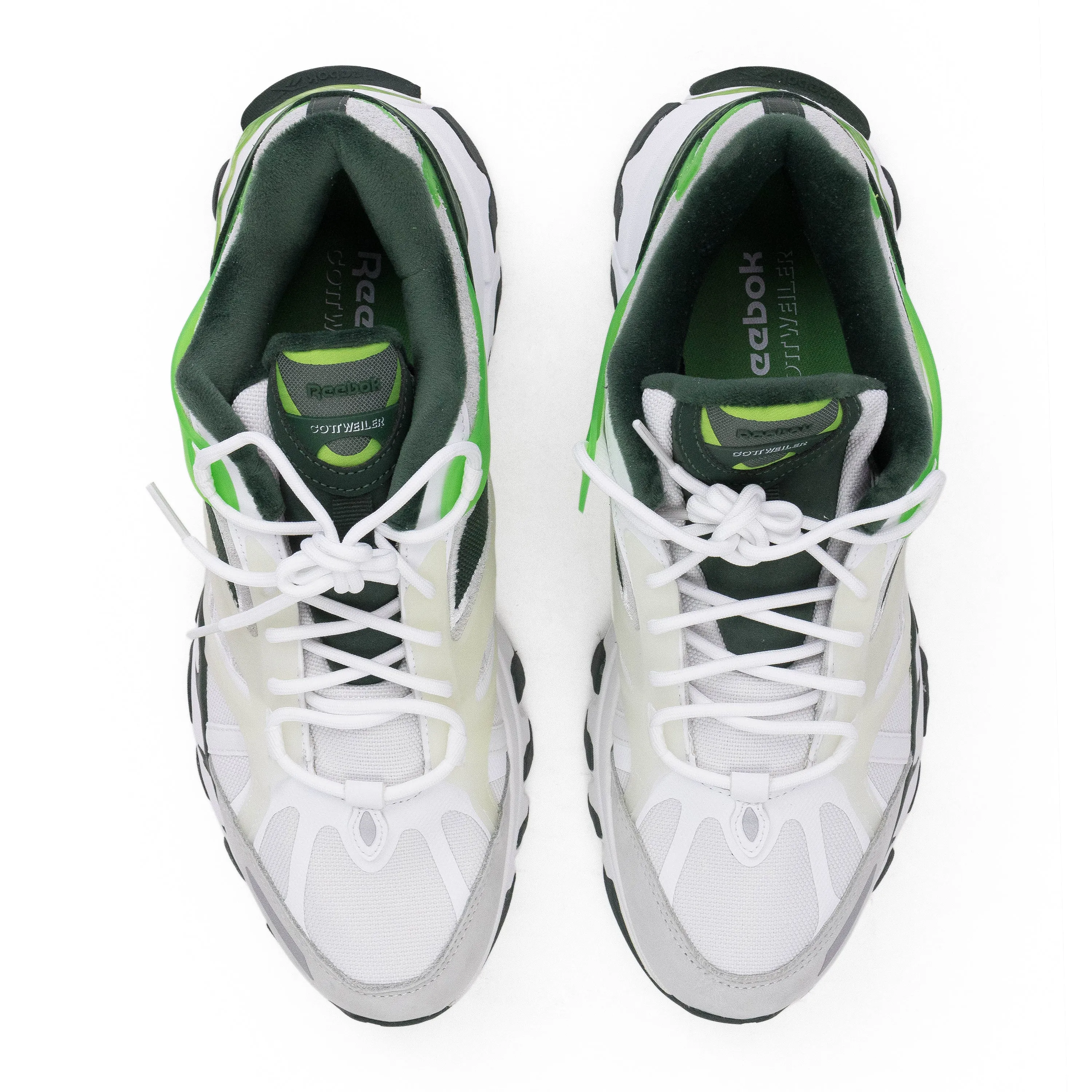 WHITE/GREEN EXCLUSIVE REEBOK SHADOW SNEAKERS