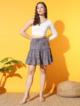 Women Floral Print Tiered Mini Skirt